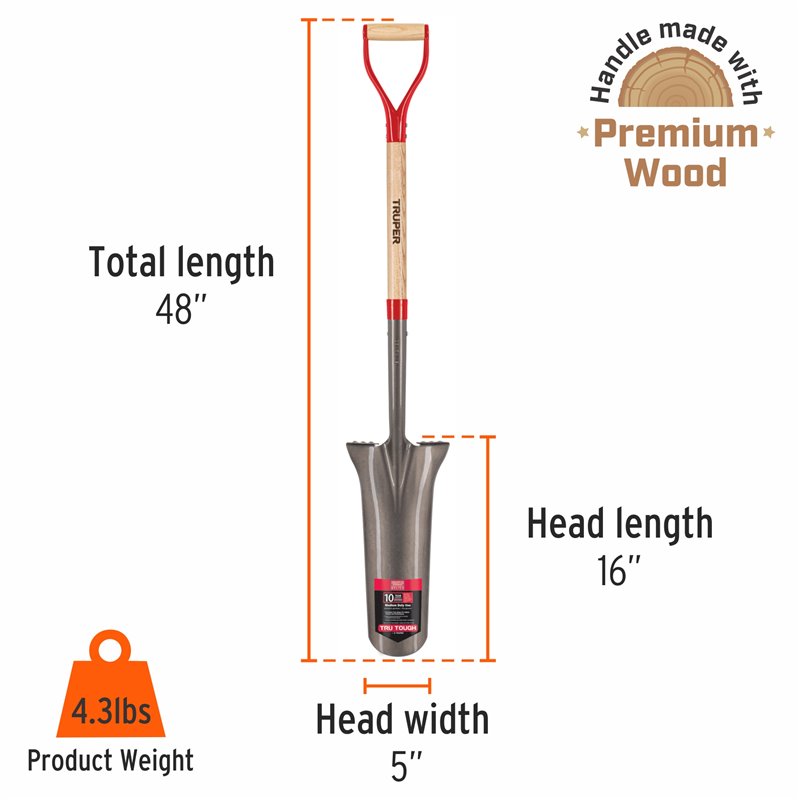 16 Drain Spade 31 Wood Handle Steel D-handle Midsize Steps