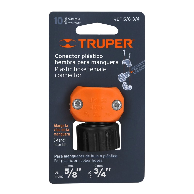5/8"-3/4", female,plastic hose connector