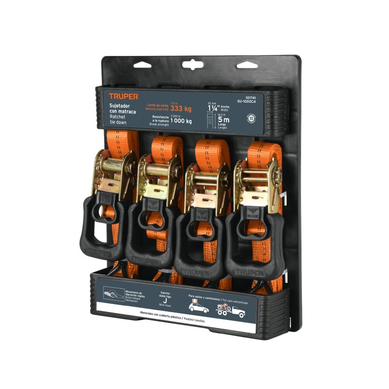 4pc Ratchet tie down set, 2200lb máx cap