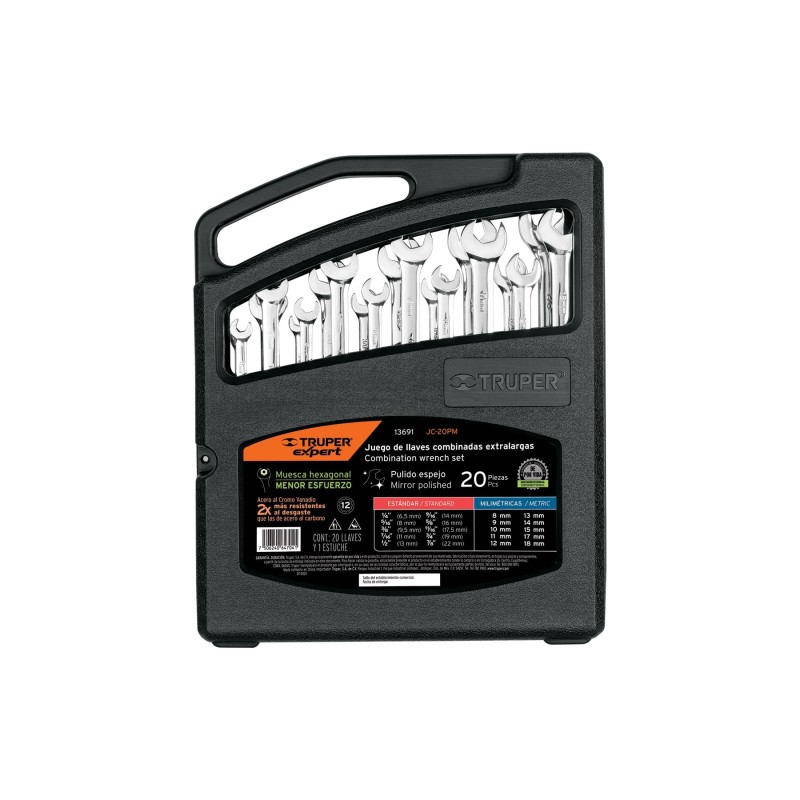 Std & mm,long, combination wrench, 20pcs