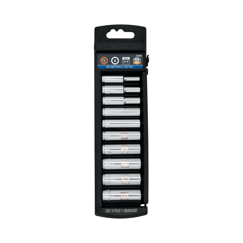 1/4", mm long socket set, 10 pieces