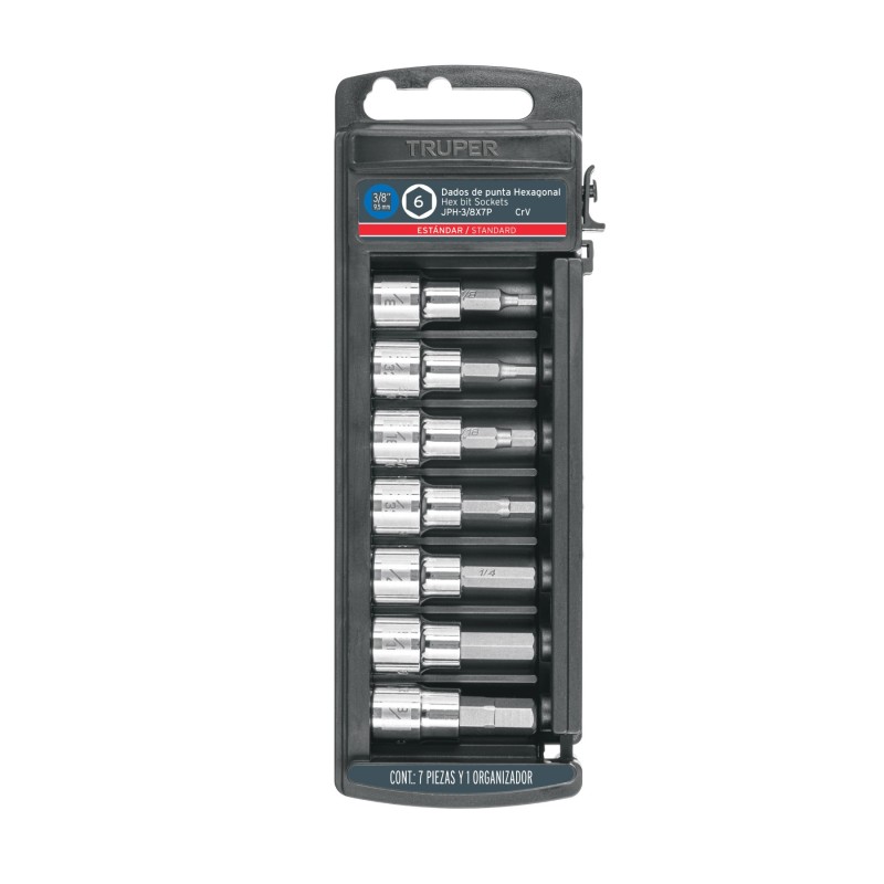 Hexagonal, 3/8" drive socket set, 7 pcs