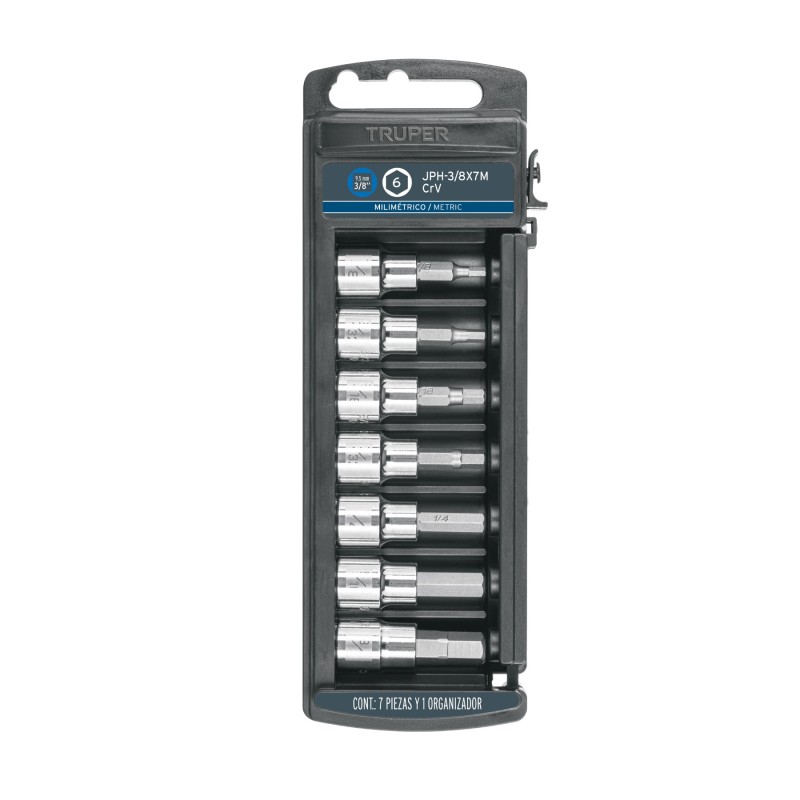 Mm, hex, 3/8" drive socket set, 7 pcs