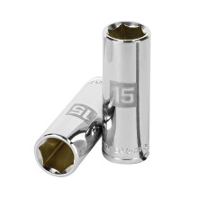 15mm, long, 6-point socket, 3/8" drive