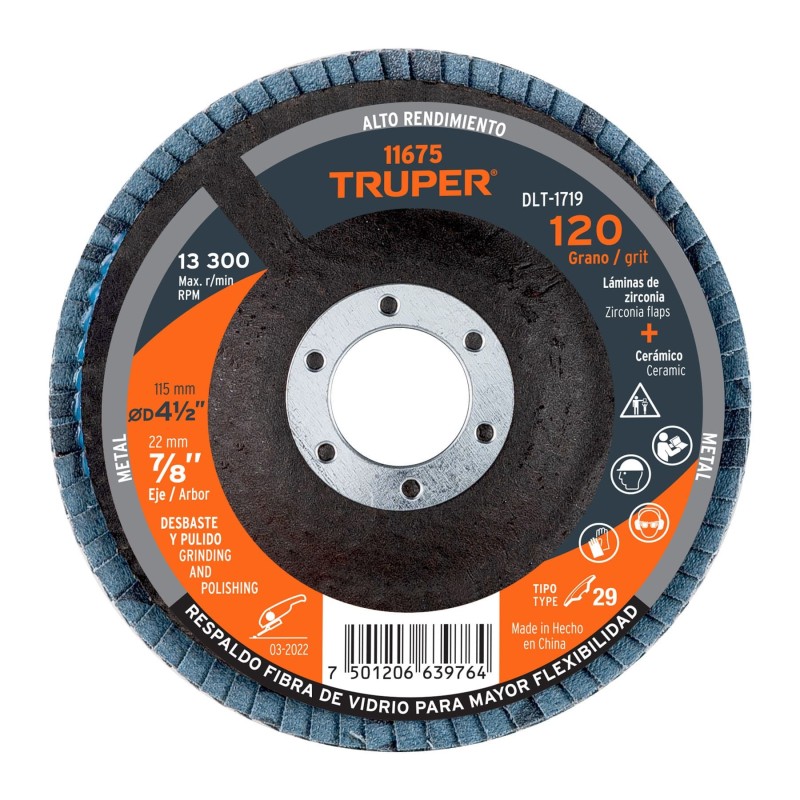 Flap disc, 120 grit, 4-1/2 x 7/8"