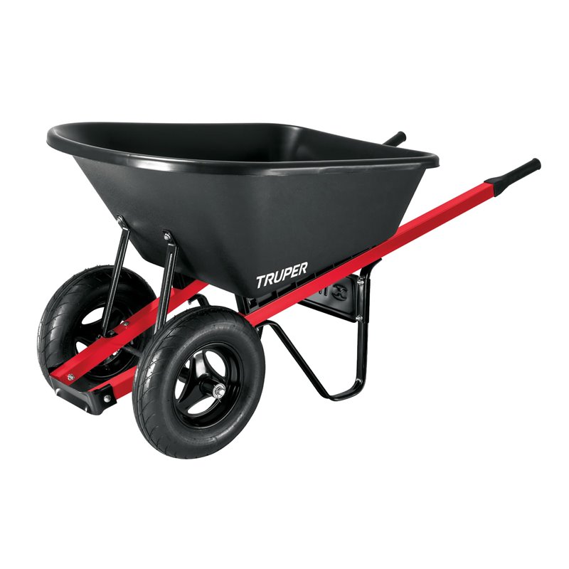 Truper 6 Cu. Ft. Heavy Duty Steel Tray Wheelbarrow - 375 Lb Capacity, Black